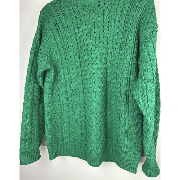 *Flawed Carraig Donn Pure New Wool Cable Knit Fisherman Sweater Green Mens Large - Picture 4 of 11